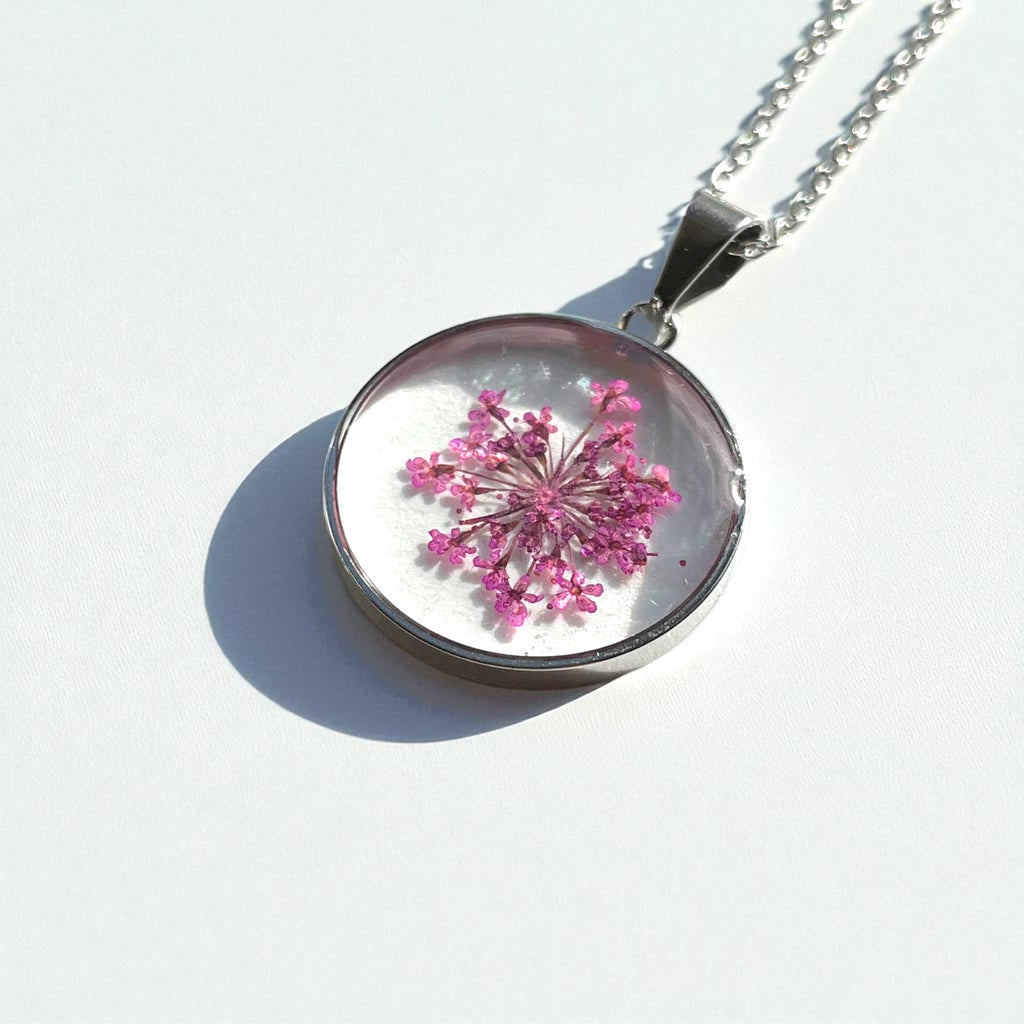 Purple Aster Dandelion Pressed Floral Necklace - Handcrafted Resin Pendant, Stainless Steel/Silver/Gold Chain - ALETERNE FOREVER JOYFUL