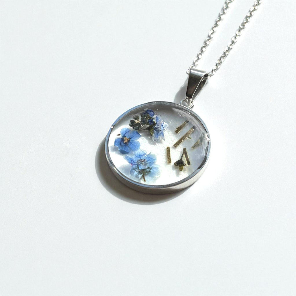 Blue Forget-Me-Not Pressed Floral Necklace - Handcrafted Resin Pendant, Stainless Steel/Silver/Gold Chain - ALETERNE FOREVER JOYFUL