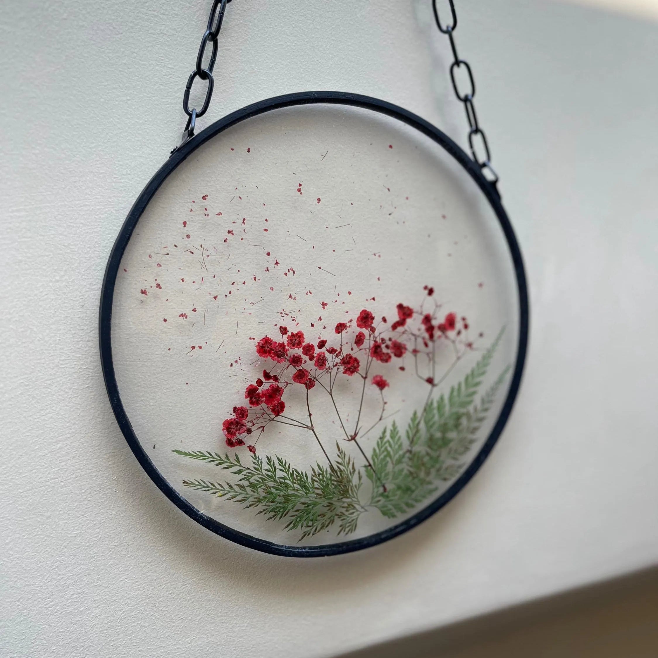 Red Pepper Flower Windblown Wall Hanging Suncatcher - 15cm Light Green Dark Red Floral - ALETERNE FOREVER JOYFUL