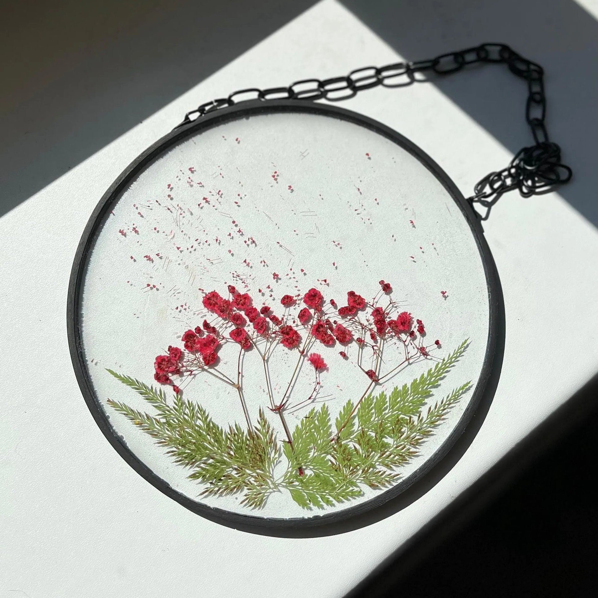 Red Pepper Flower Windblown Wall Hanging Suncatcher - 15cm Light Green Dark Red Floral - ALETERNE FOREVER JOYFUL