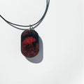 Oval Red Rose Resin Necklace with Glitter Sparkles - Black Background Pressed Floral, Chain or Leather - ALETERNE FOREVER JOYFUL