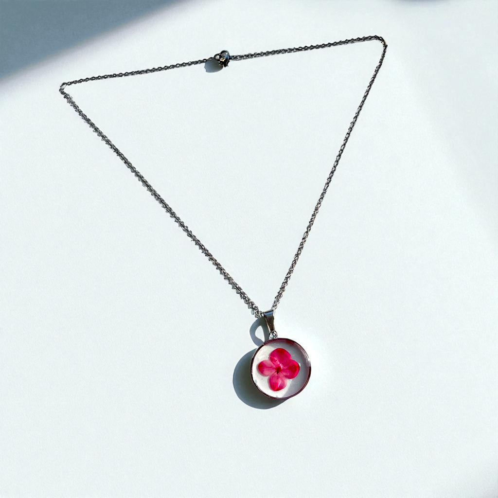 Birth Flower Necklace 12 Variants - Pressed Floral Resin Pendant, Steel/Silver/Gold Chain - ALETERNE FOREVER JOYFUL