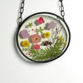 Hawaiian Tropical Pressed Flower Wall Hanging Suncatcher - 20cm Vibrant Floral Round - ALETERNE FOREVER JOYFUL
