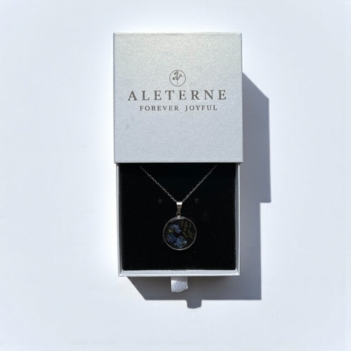 Blue Forget-Me-Not Pressed Floral Necklace - Handcrafted Resin Pendant, Stainless Steel/Silver/Gold Chain - ALETERNE FOREVER JOYFUL